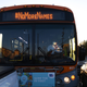 A city bus driver displays the hashtag “NoMoreNames” on top of the bus on September 1, 2020 in Los Angeles, as protestors blocked the street by the South L.A. Sheriff’s Station demanding justice for Dijon Kizzee who was shot and killed the previous day by Los Angeles Sheriff’s Deputies.